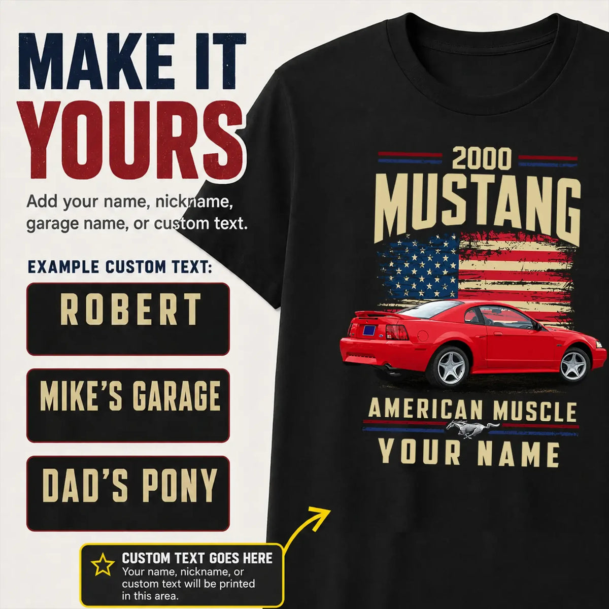 2000 Mustang Muscle Car Personalized Apparel