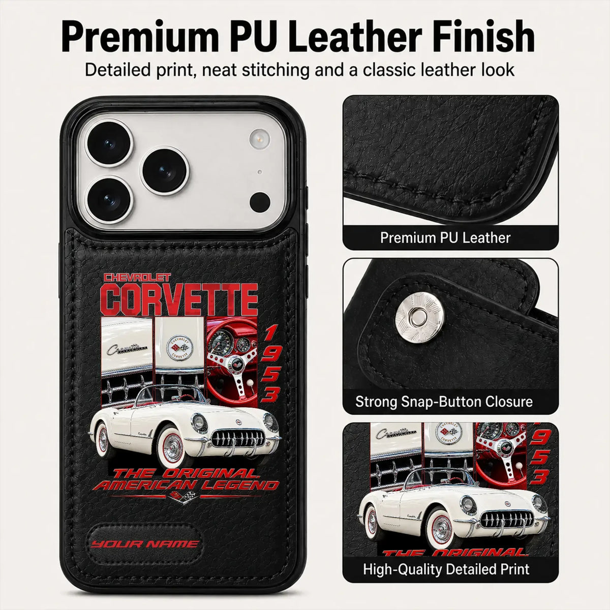 1953 Corvette Personalized Leather Wallet Phone Case