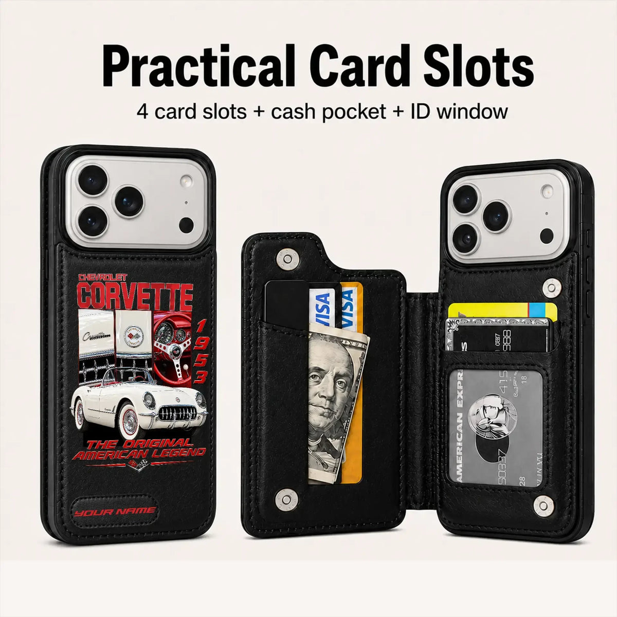 1953 Corvette Personalized Leather Wallet Phone Case