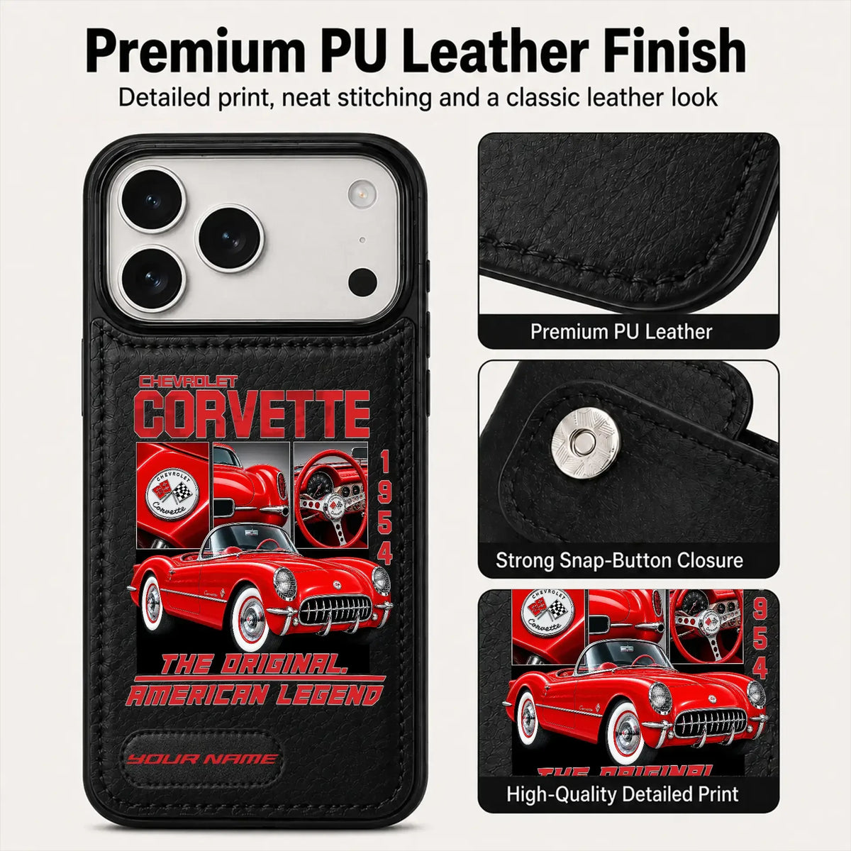 1954 Corvette Personalized Leather Wallet Phone Case