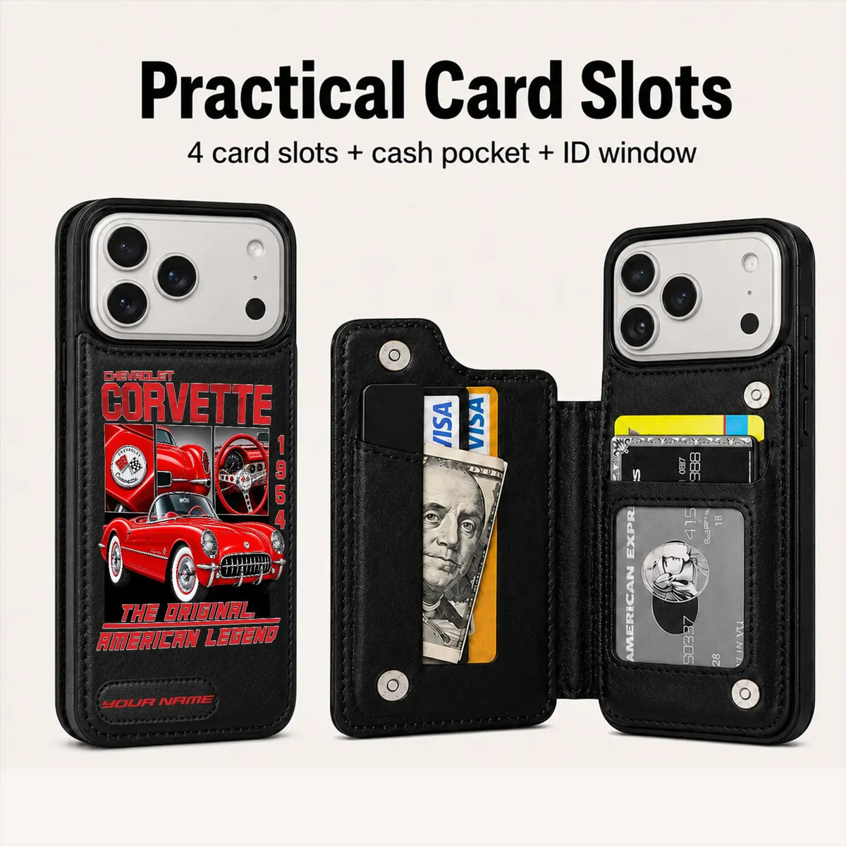 1954 Corvette Personalized Leather Wallet Phone Case
