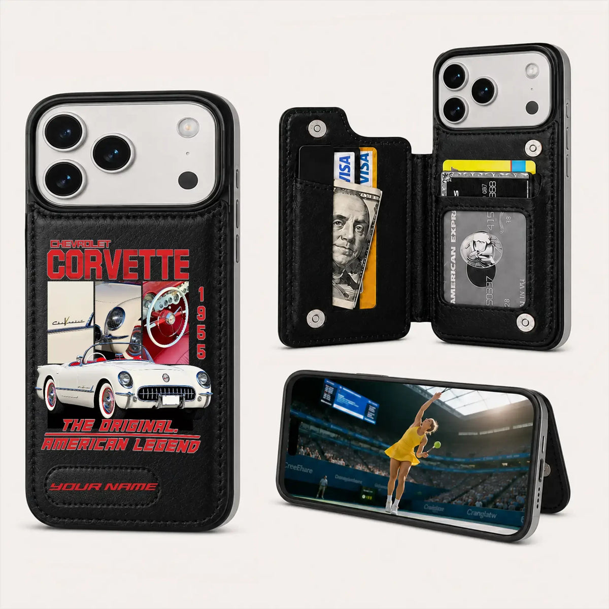 1955 Corvette Personalized Leather Wallet Phone Case