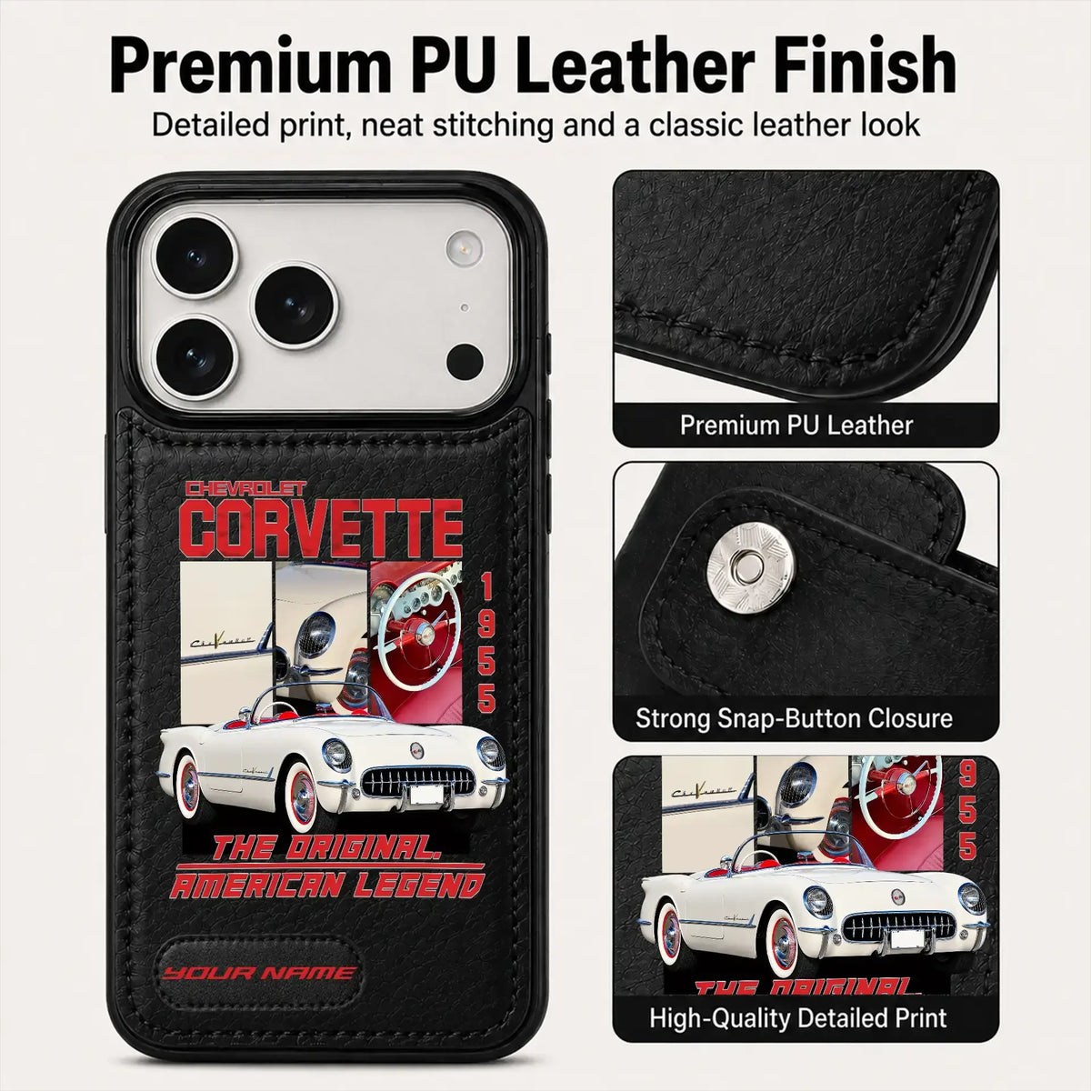 1955 Corvette Personalized Leather Wallet Phone Case