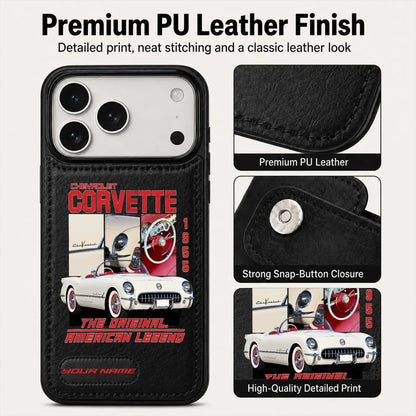 1955 Corvette Personalized Leather Wallet Phone Case