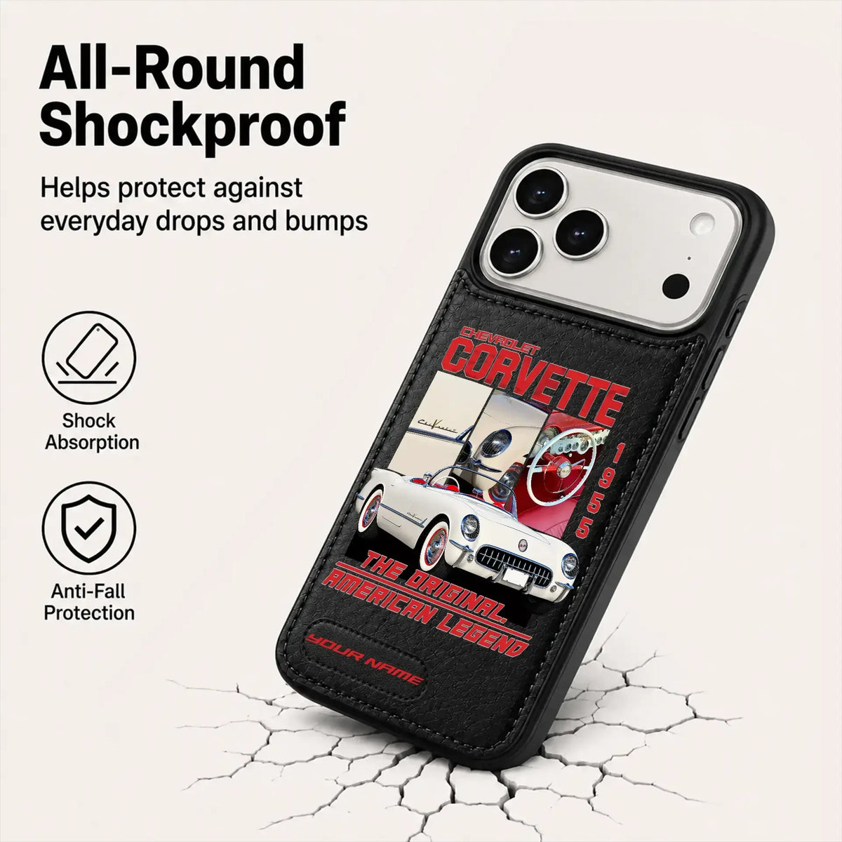 1955 Corvette Personalized Leather Wallet Phone Case