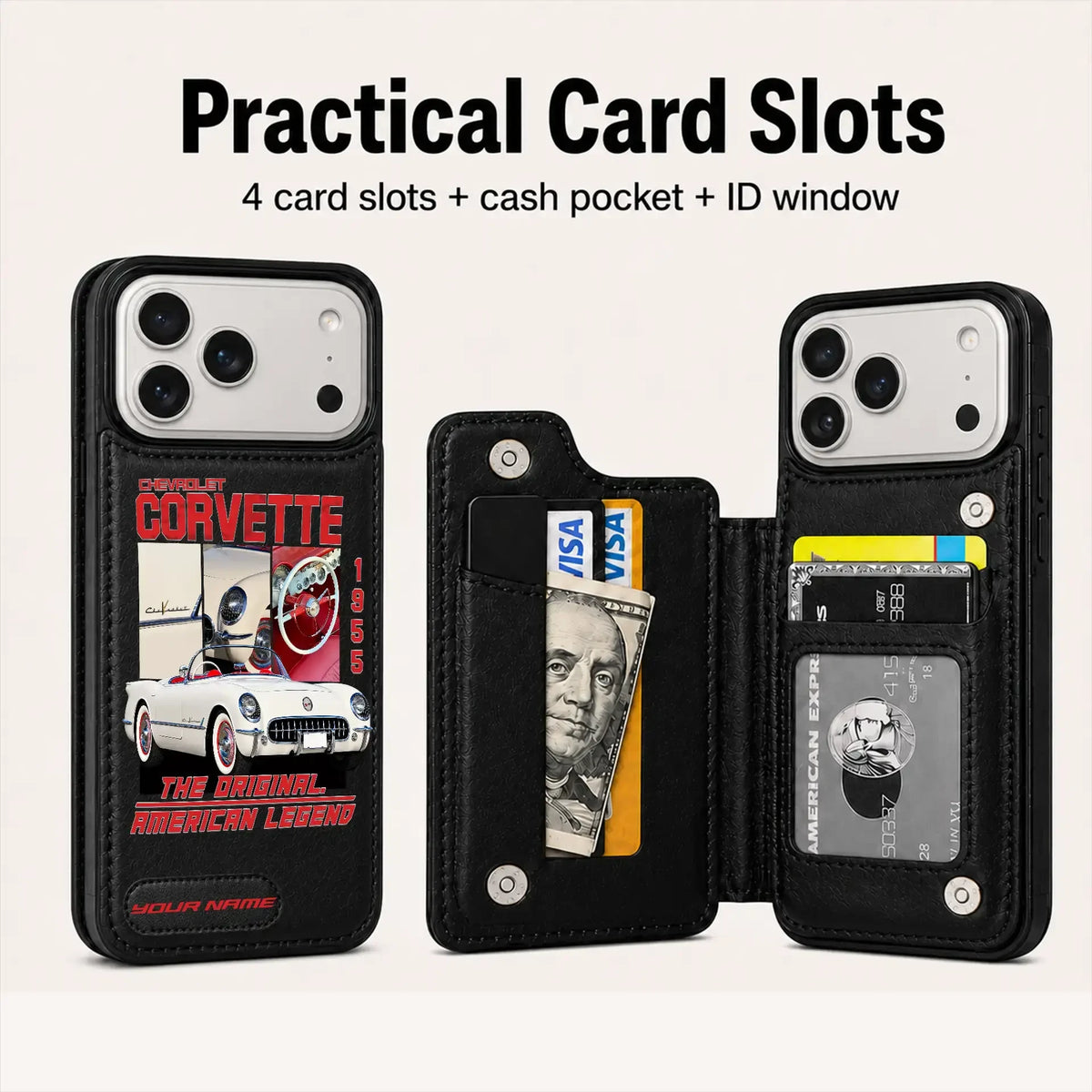 1955 Corvette Personalized Leather Wallet Phone Case