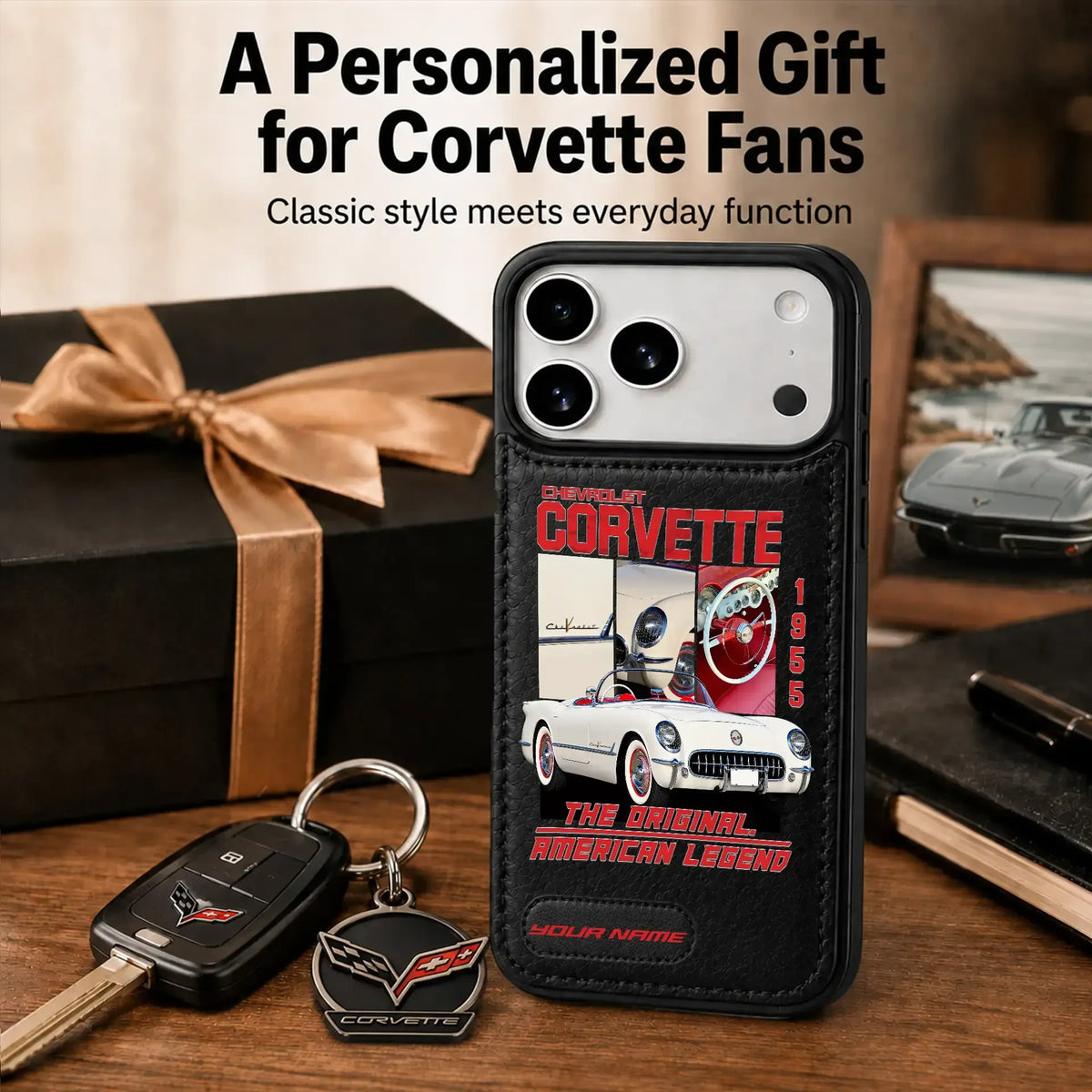 1955 Corvette Personalized Leather Wallet Phone Case