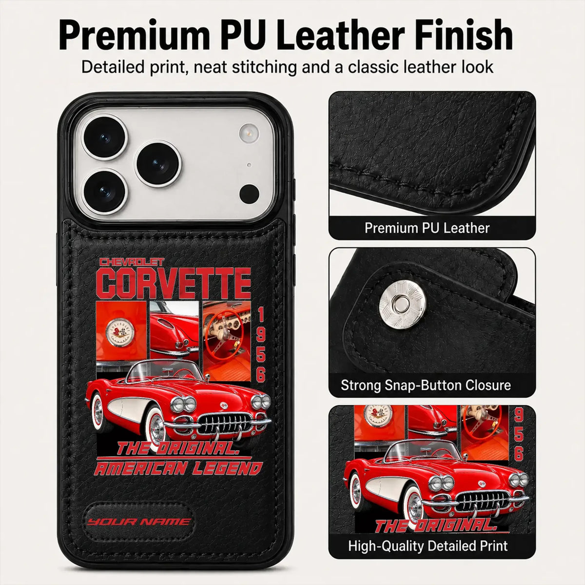 1956 Corvette Personalized Leather Wallet Phone Case