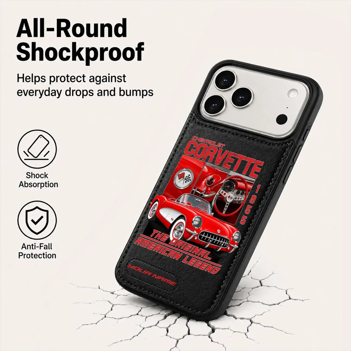 1956 Corvette Personalized Leather Wallet Phone Case