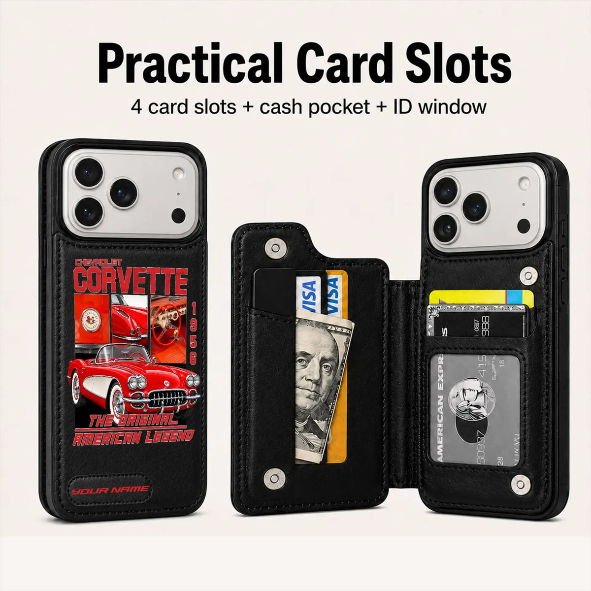1956 Corvette Personalized Leather Wallet Phone Case