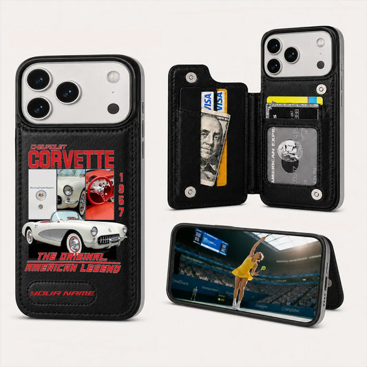 1957 Corvette Personalized Leather Wallet Phone Case