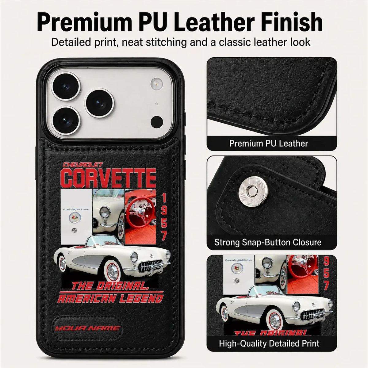 1957 Corvette Personalized Leather Wallet Phone Case
