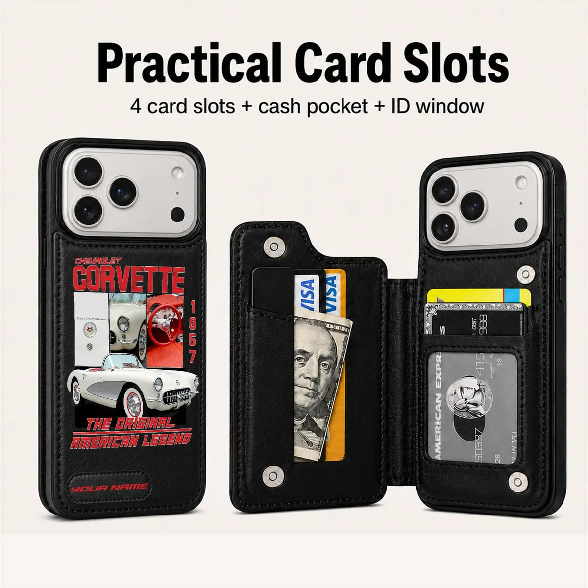 1957 Corvette Personalized Leather Wallet Phone Case
