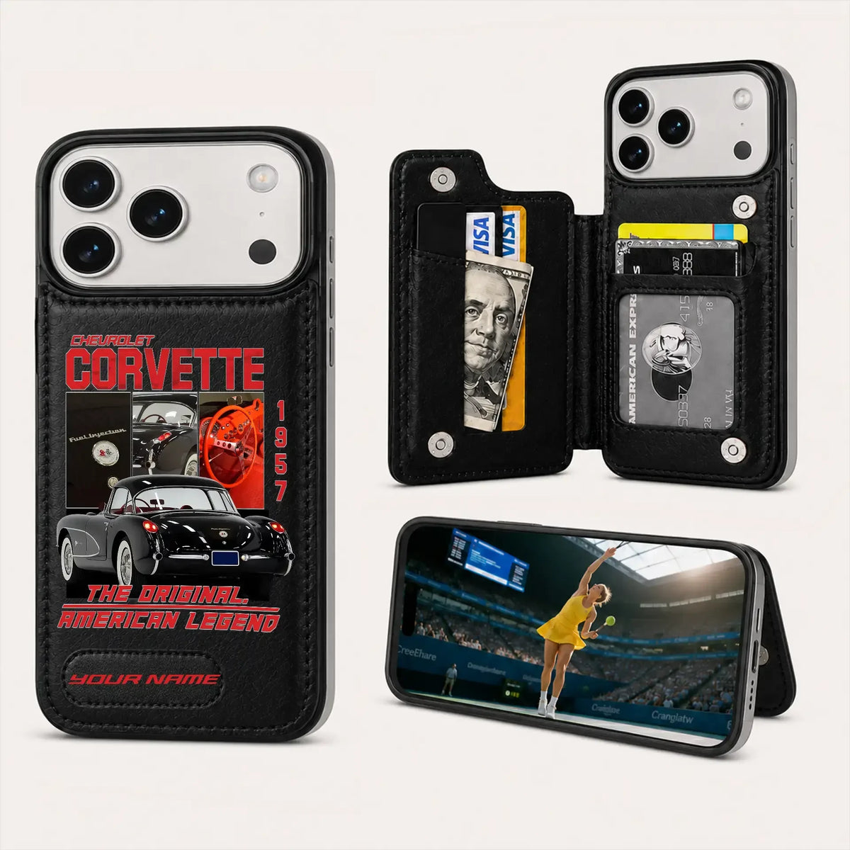 1957 Corvette Personalized Leather Wallet Phone Case