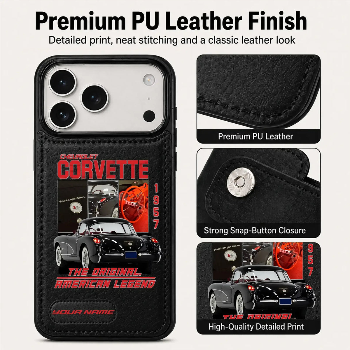 1957 Corvette Personalized Leather Wallet Phone Case