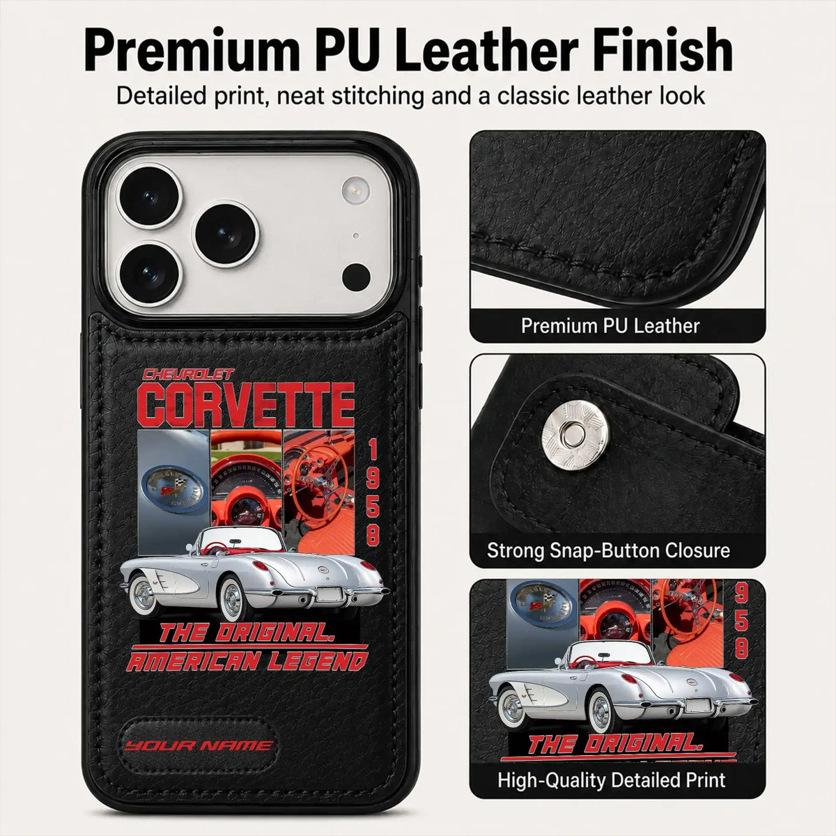 1958 Corvette Personalized Leather Wallet Phone Case