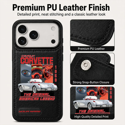 1958 Corvette Personalized Leather Wallet Phone Case
