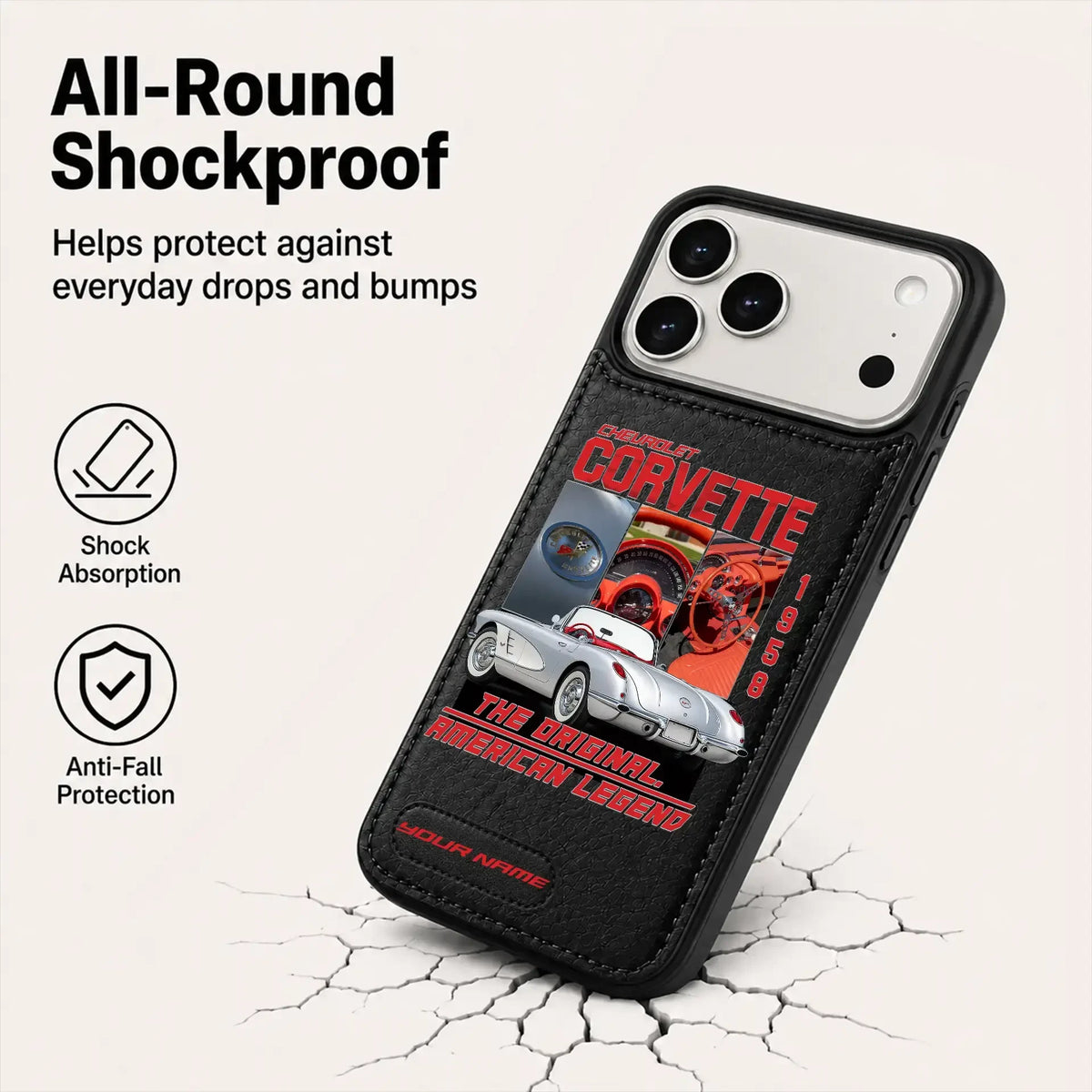 1958 Corvette Personalized Leather Wallet Phone Case