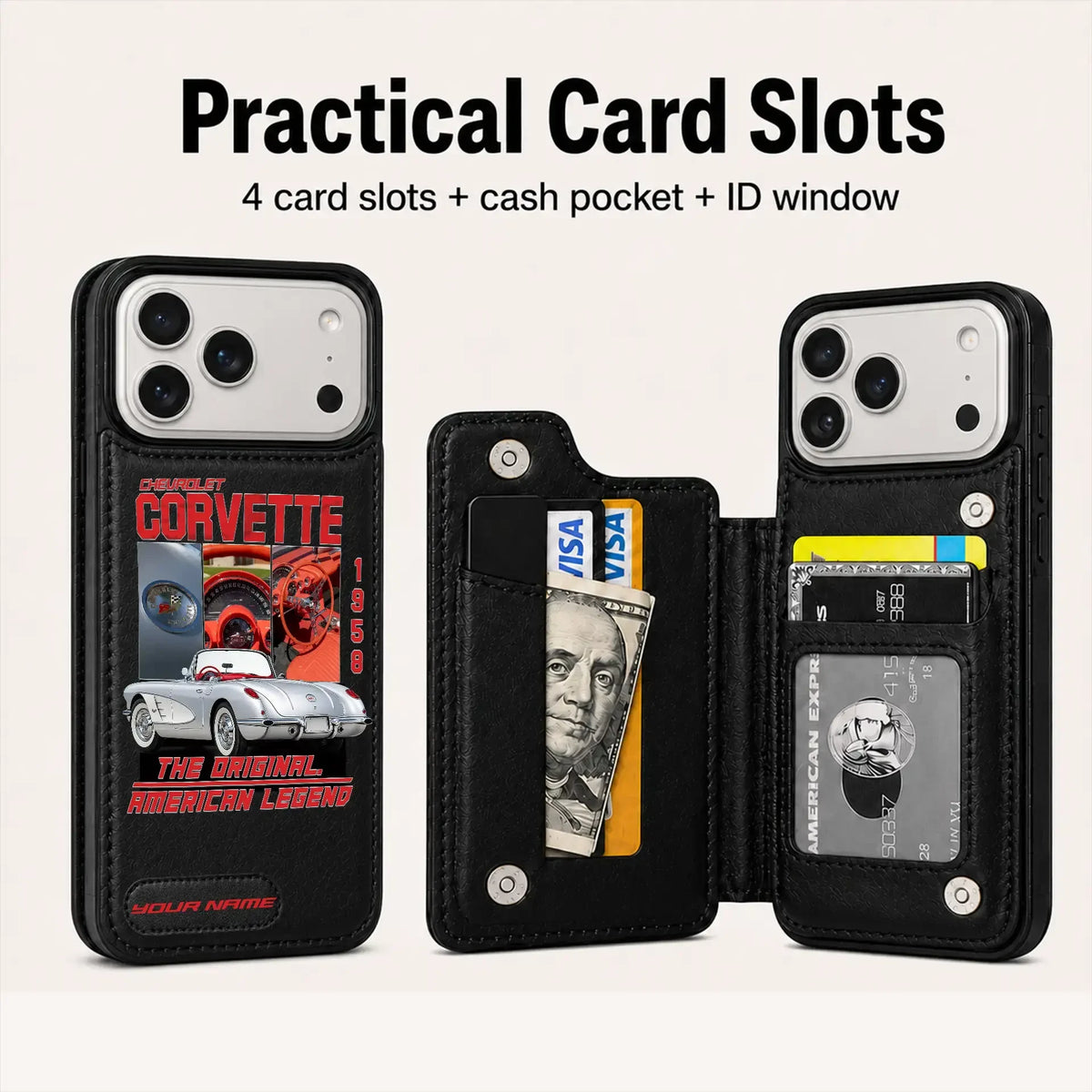 1958 Corvette Personalized Leather Wallet Phone Case