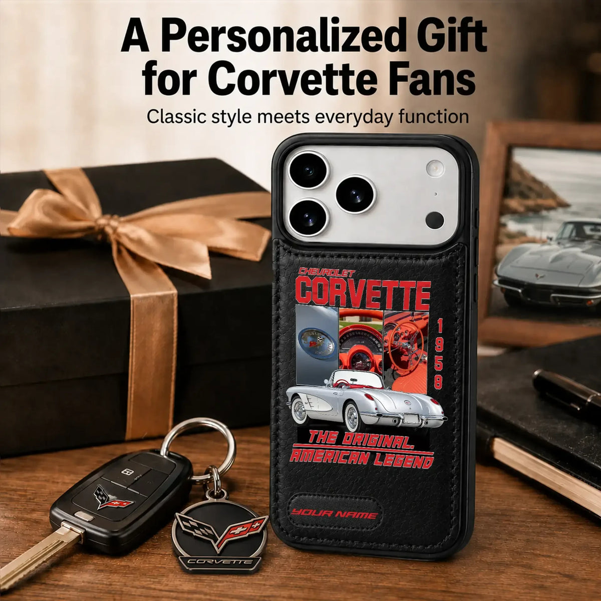 1958 Corvette Personalized Leather Wallet Phone Case