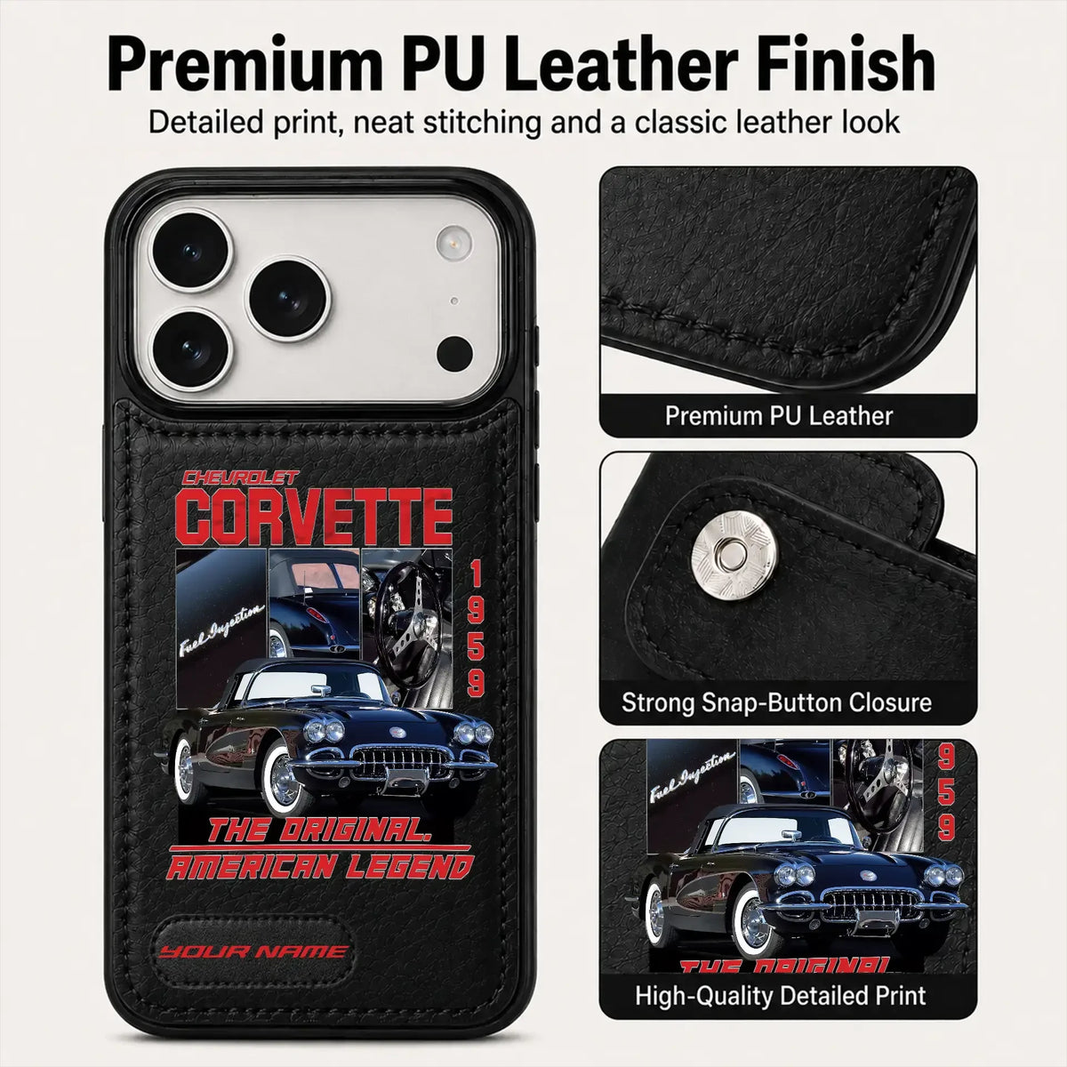 1959 Corvette Personalized Leather Wallet Phone Case