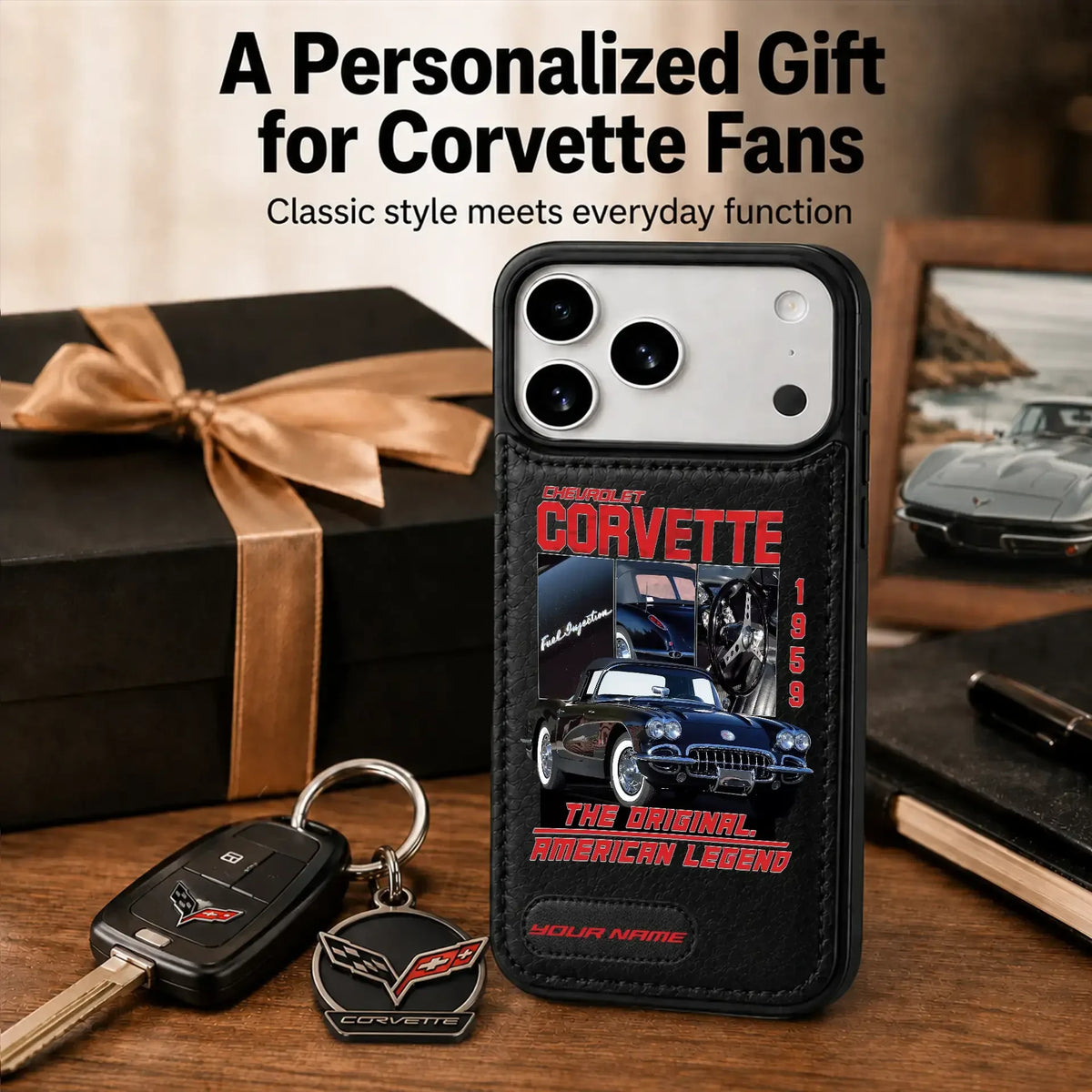 1959 Corvette Personalized Leather Wallet Phone Case
