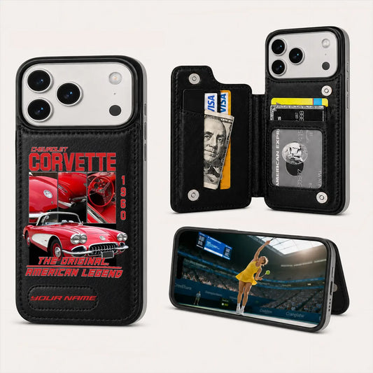1960 Corvette Personalized Leather Wallet Phone Case