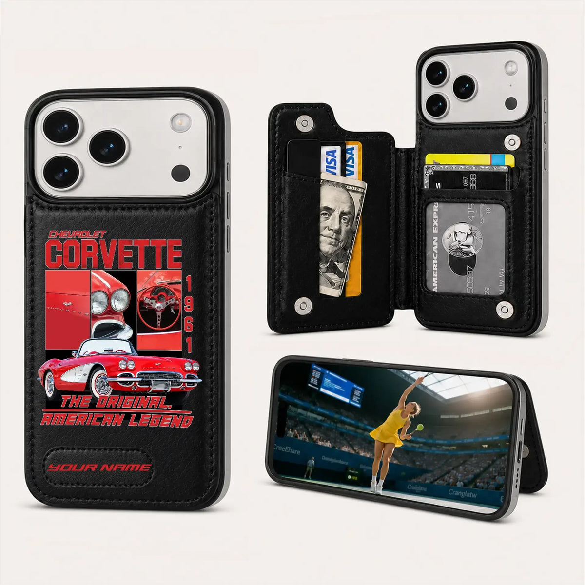1961 Corvette Personalized Leather Wallet Phone Case