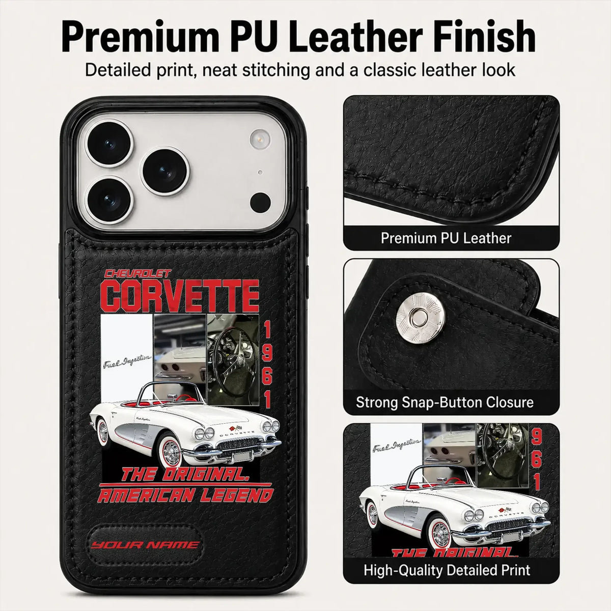 1961 Corvette Personalized Leather Wallet Phone Case