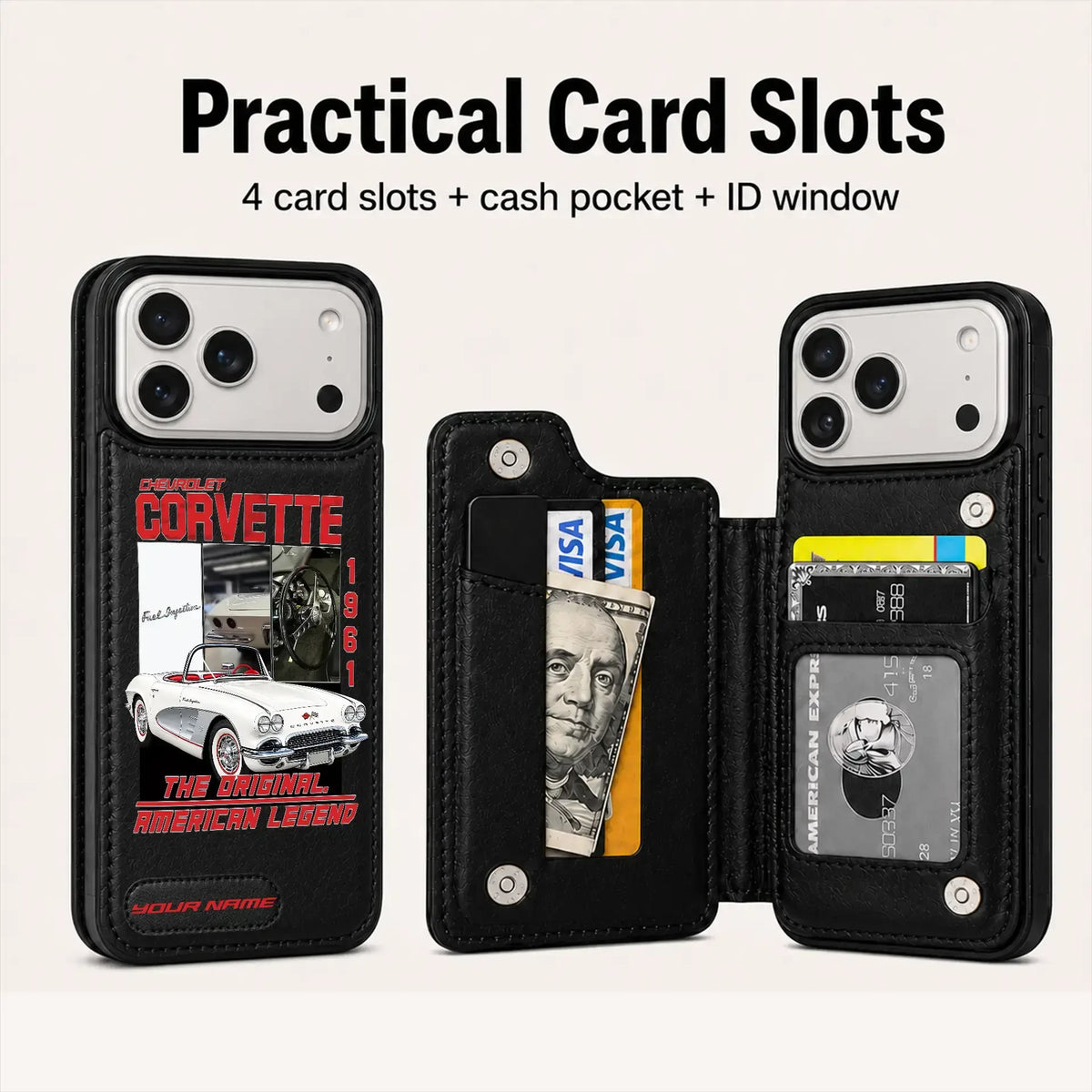 1961 Corvette Personalized Leather Wallet Phone Case