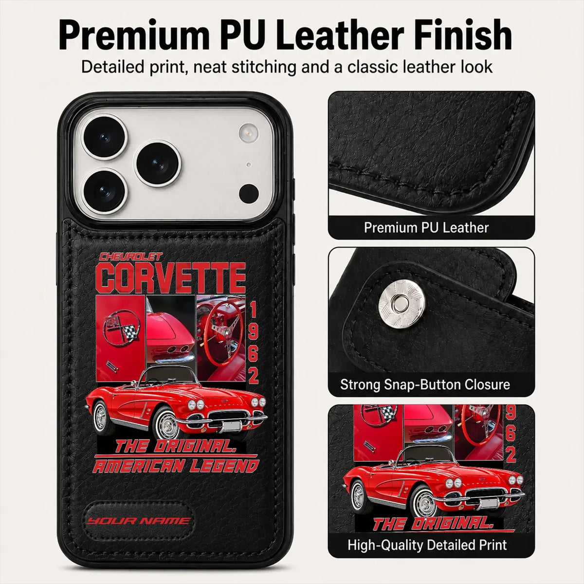 1962 Corvette Personalized Leather Wallet Phone Case