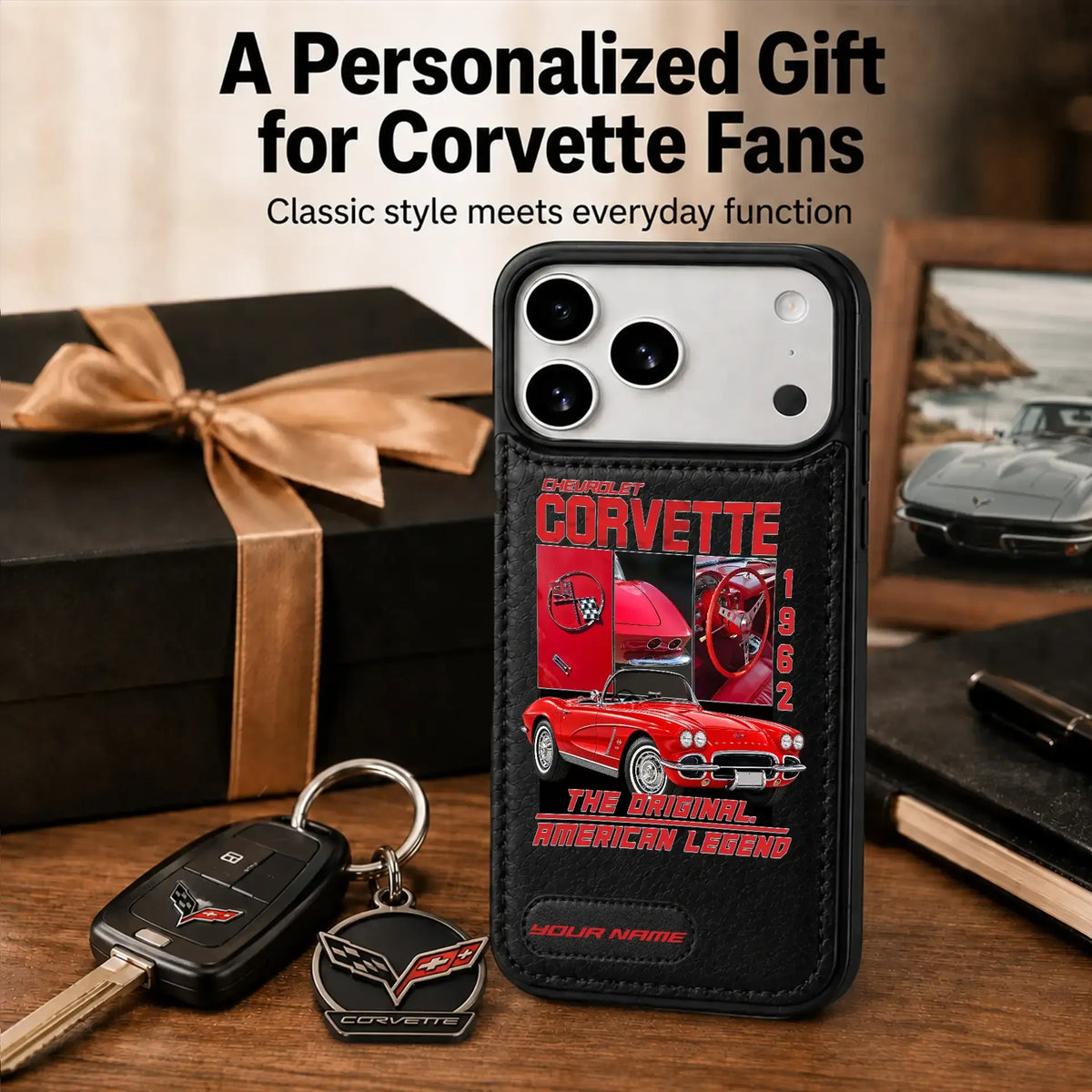 1962 Corvette Personalized Leather Wallet Phone Case