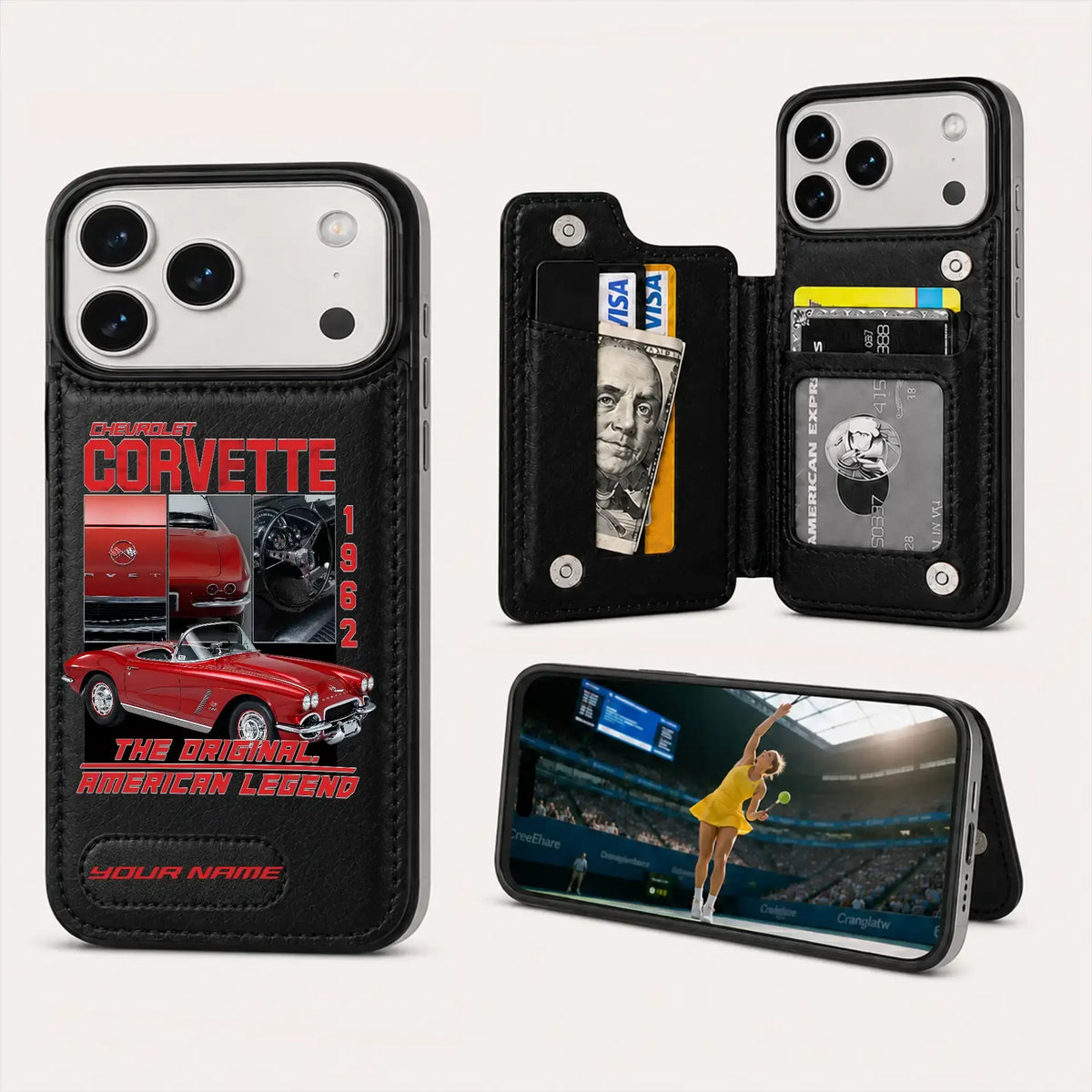 1962 Corvette Personalized Leather Wallet Phone Case