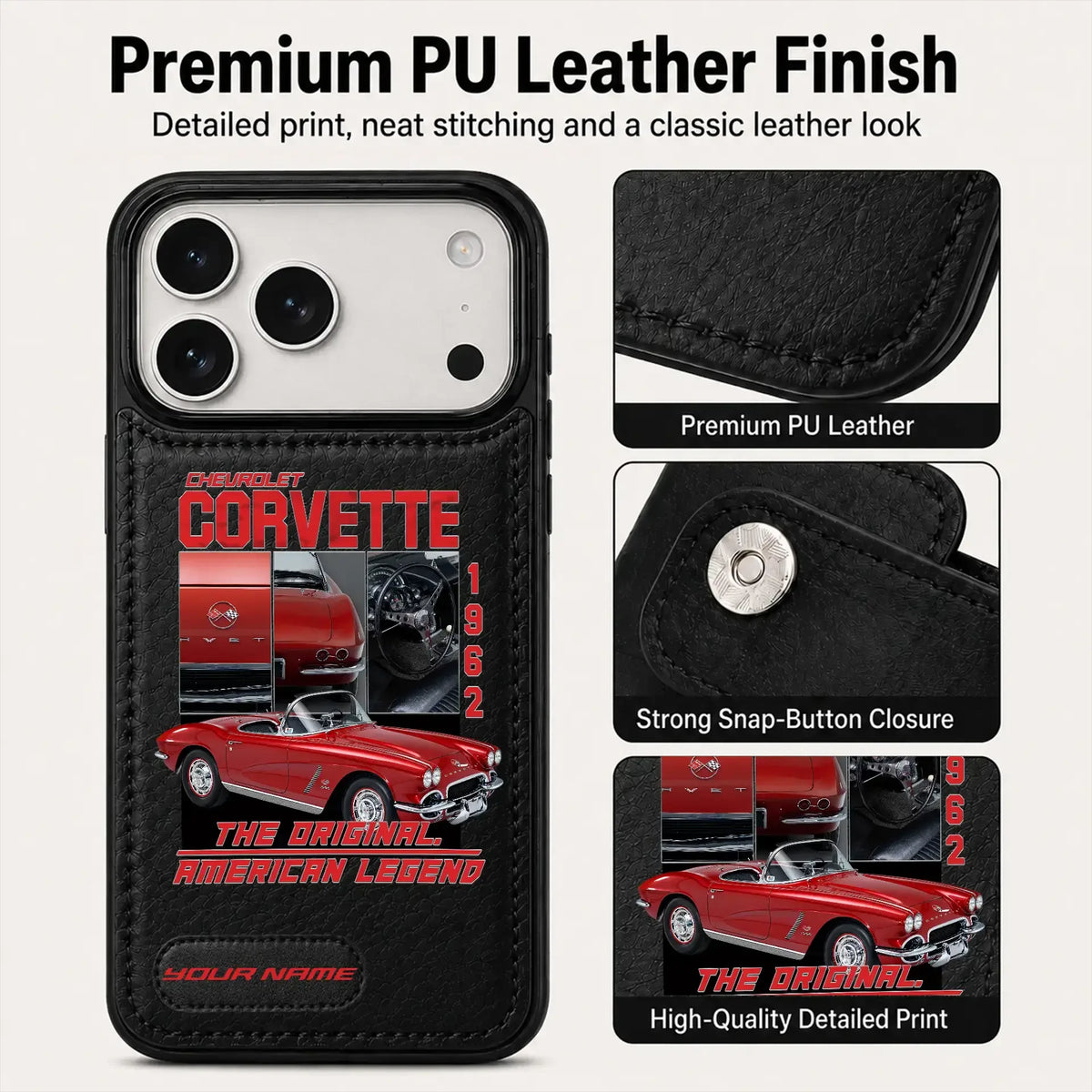 1962 Corvette Personalized Leather Wallet Phone Case