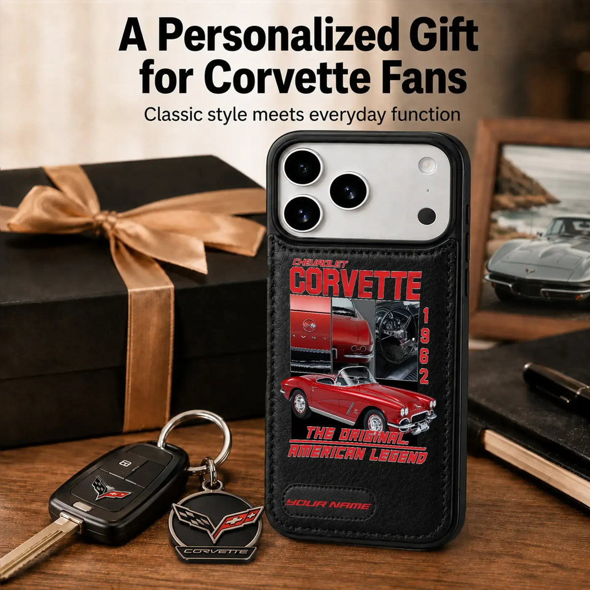 1962 Corvette Personalized Leather Wallet Phone Case