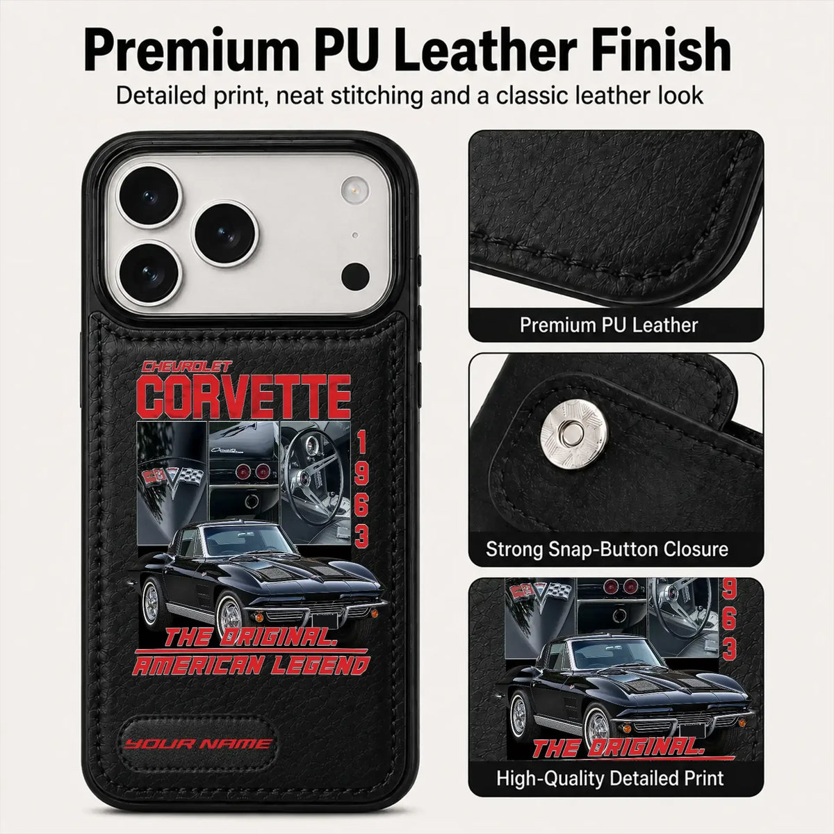 1963 Corvette Personalized Leather Wallet Phone Case