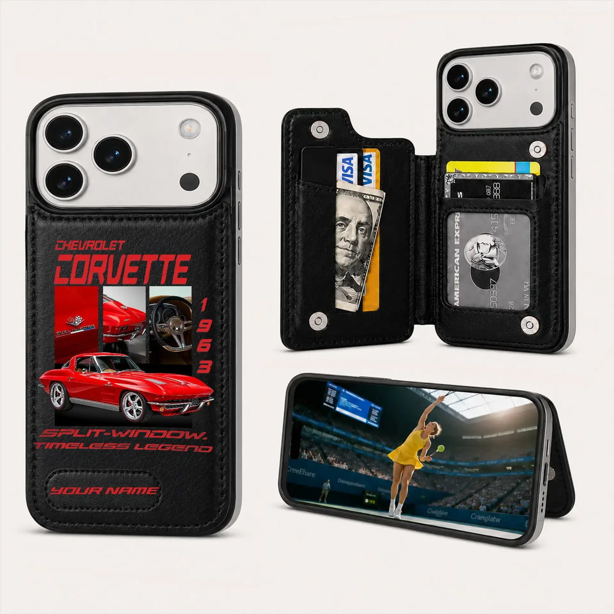 1963 Corvette Personalized Leather Wallet Phone Case