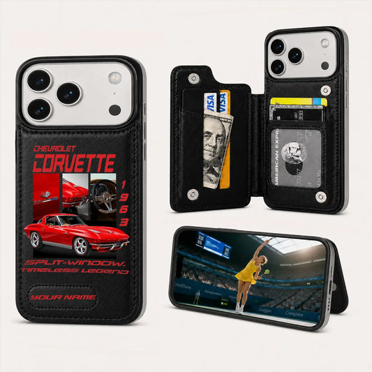 1963 Corvette Personalized Leather Wallet Phone Case