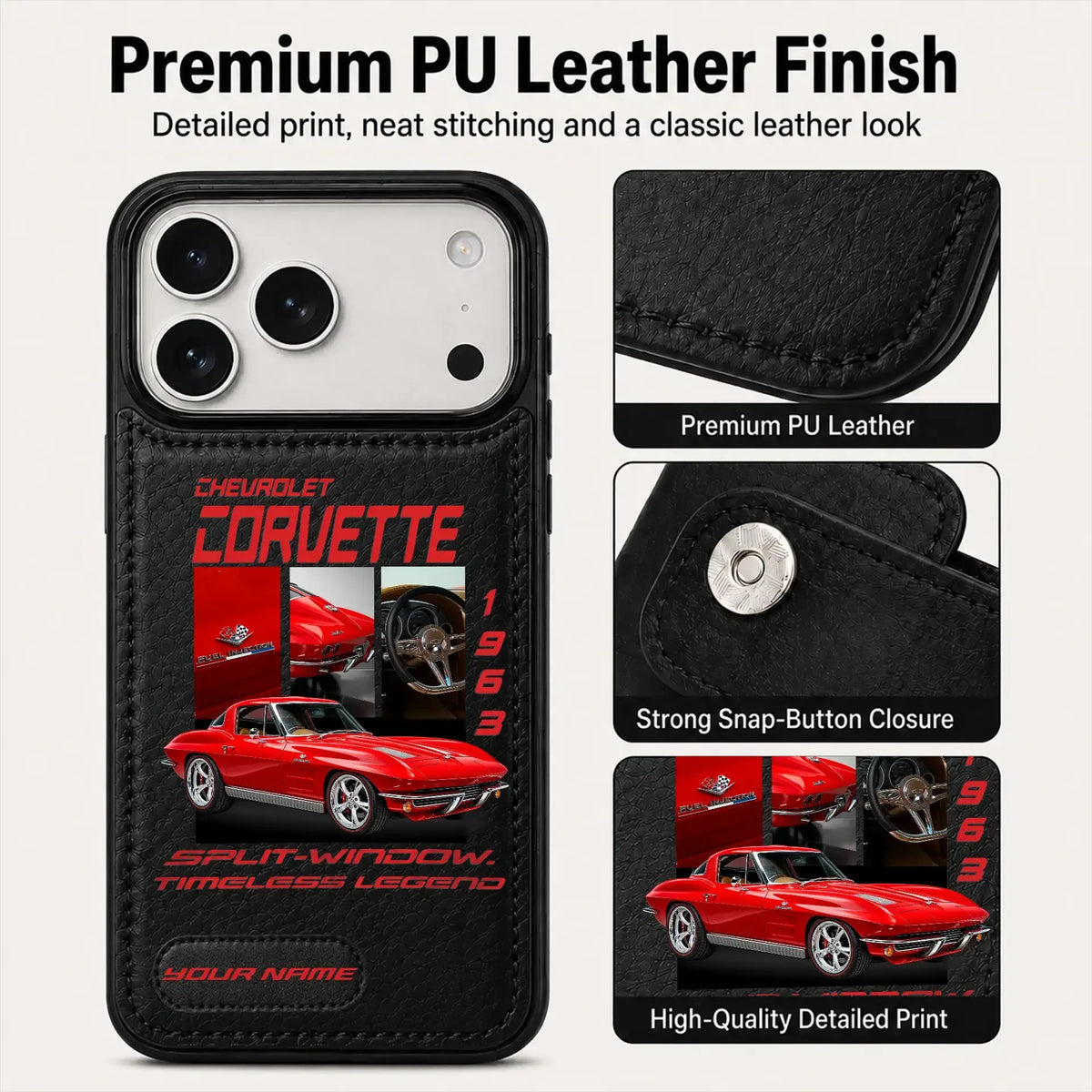 1963 Corvette Personalized Leather Wallet Phone Case