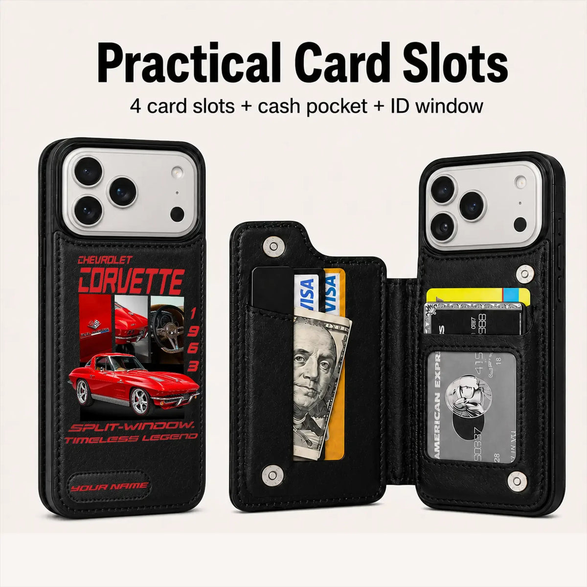 1963 Corvette Personalized Leather Wallet Phone Case