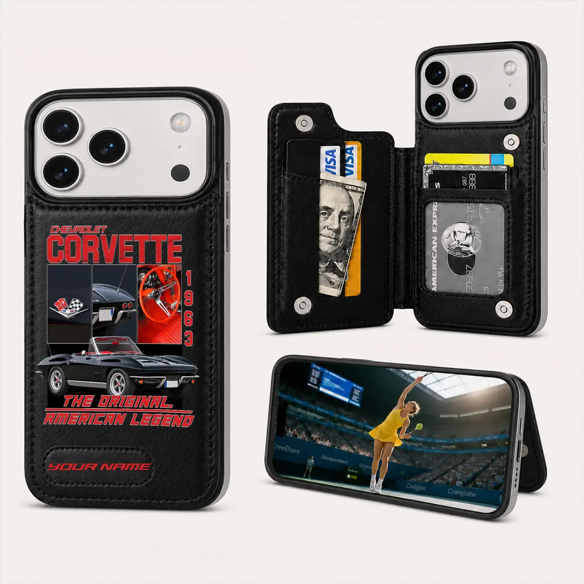 1963 Corvette Personalized Leather Wallet Phone Case
