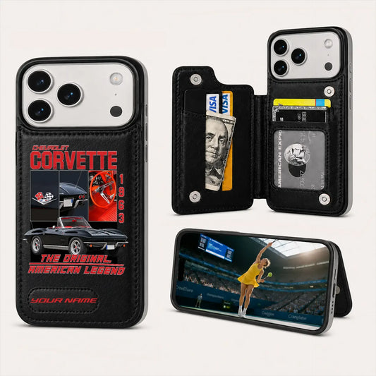 1963 Corvette Personalized Leather Wallet Phone Case