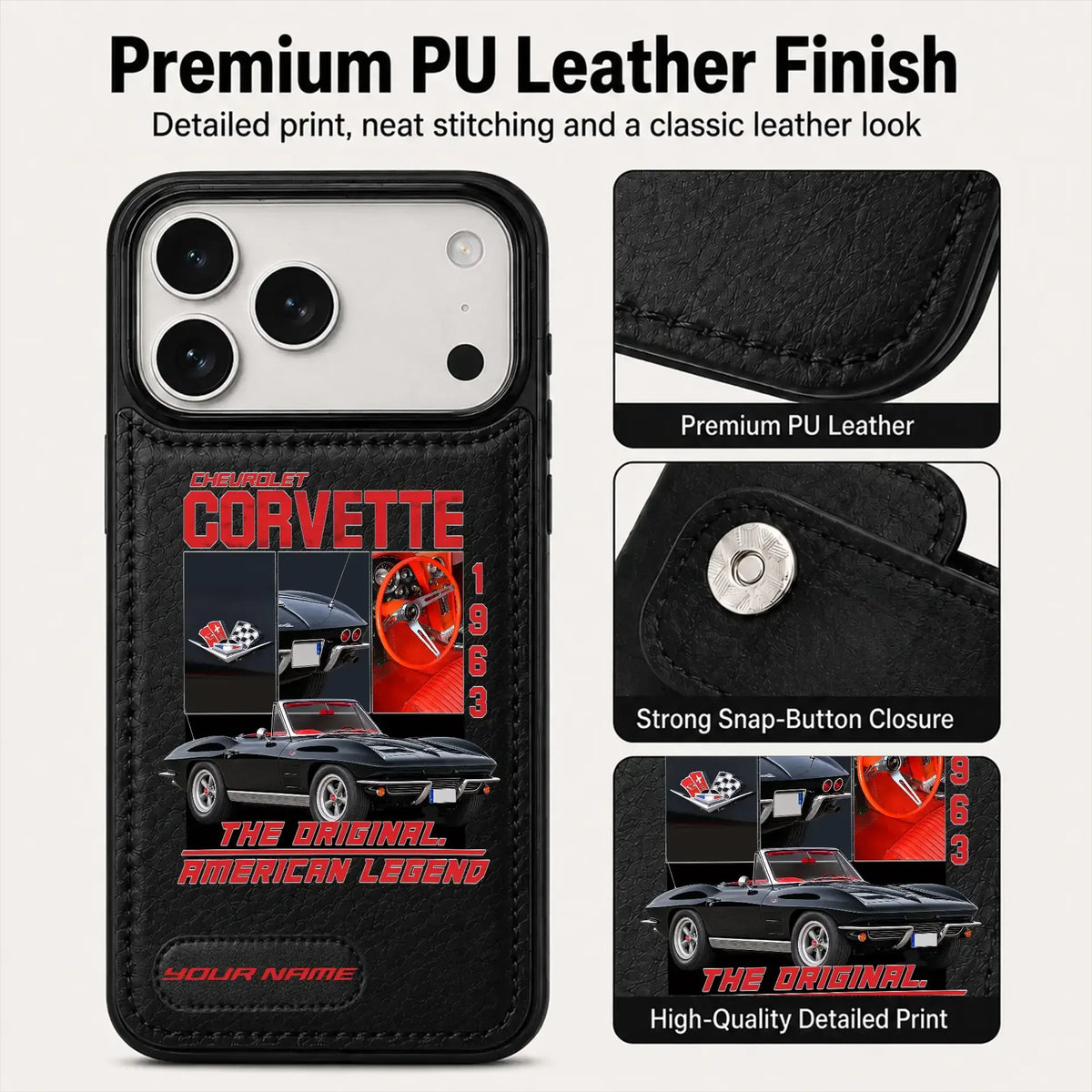1963 Corvette Personalized Leather Wallet Phone Case