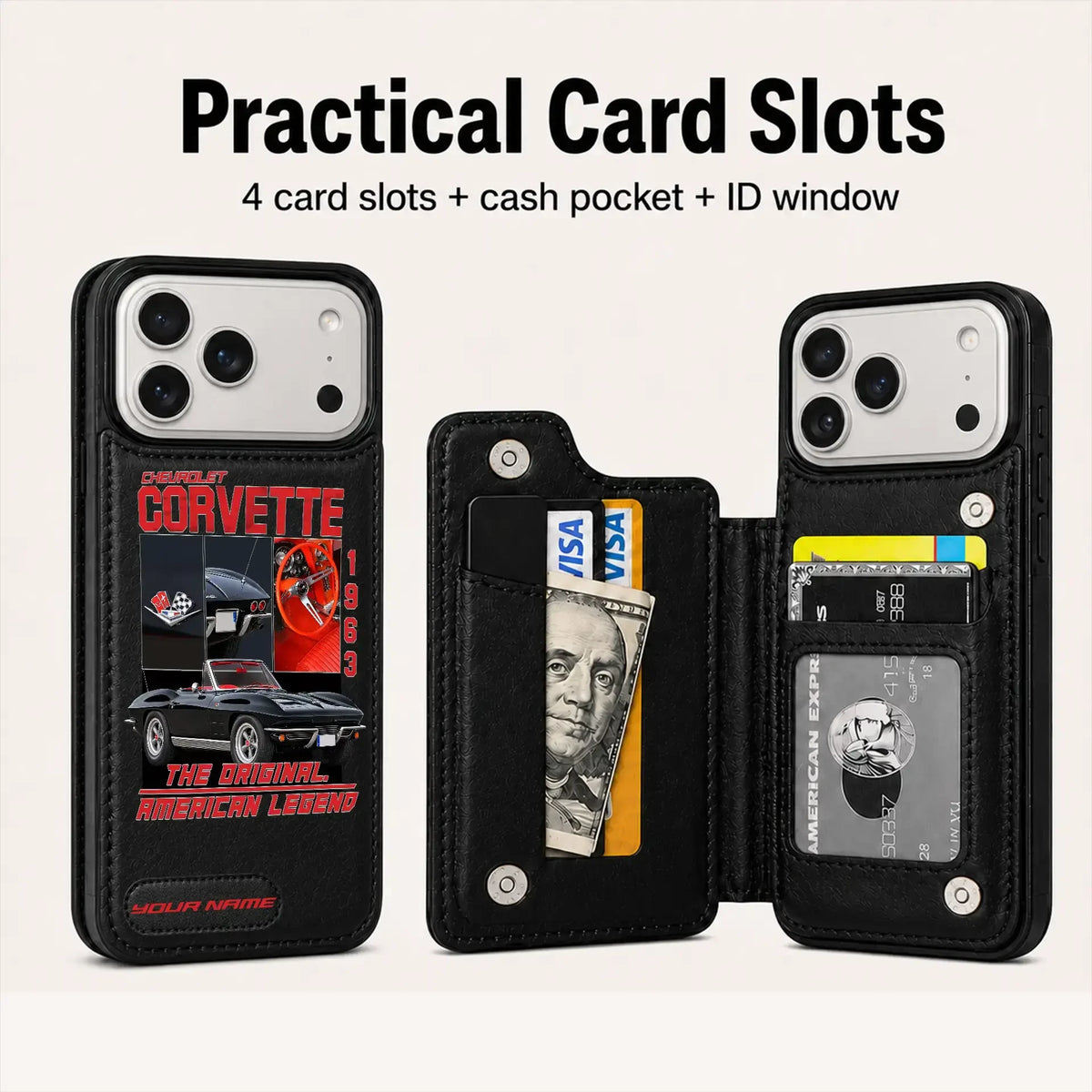 1963 Corvette Personalized Leather Wallet Phone Case