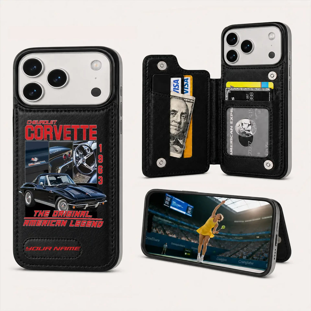 1963 Corvette Personalized Leather Wallet Phone Case