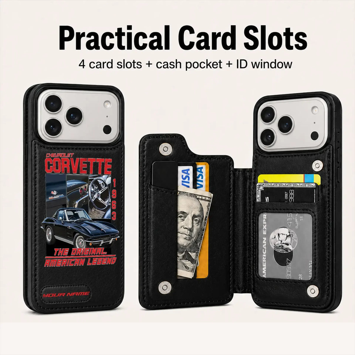 1963 Corvette Personalized Leather Wallet Phone Case