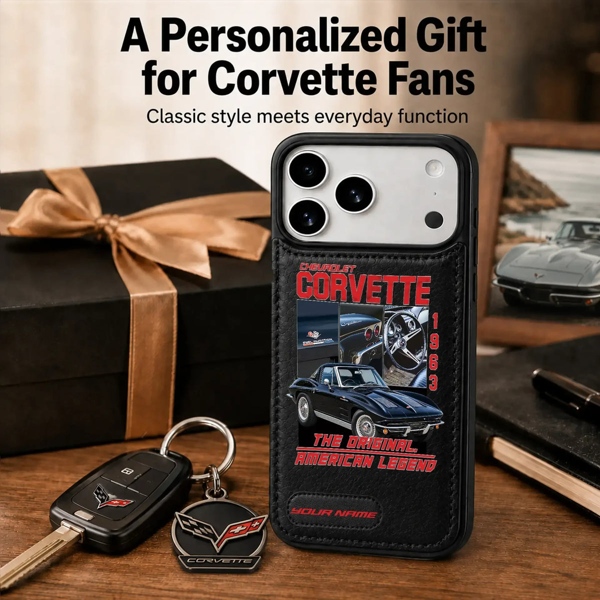 1963 Corvette Personalized Leather Wallet Phone Case