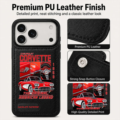 1958 Corvette Personalized Leather Wallet Phone Case