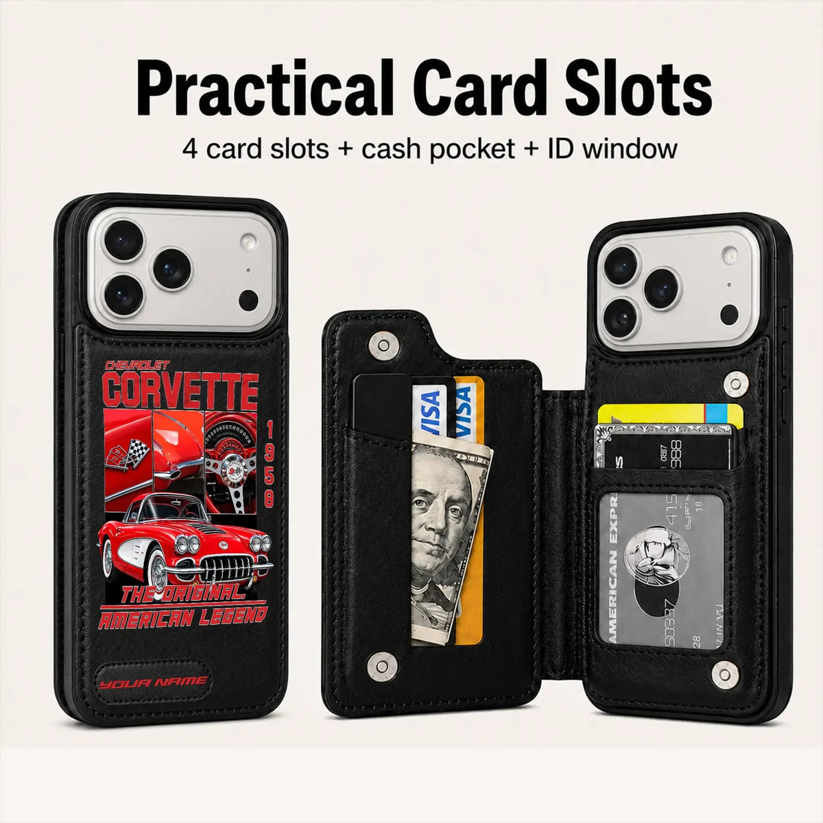 1958 Corvette Personalized Leather Wallet Phone Case
