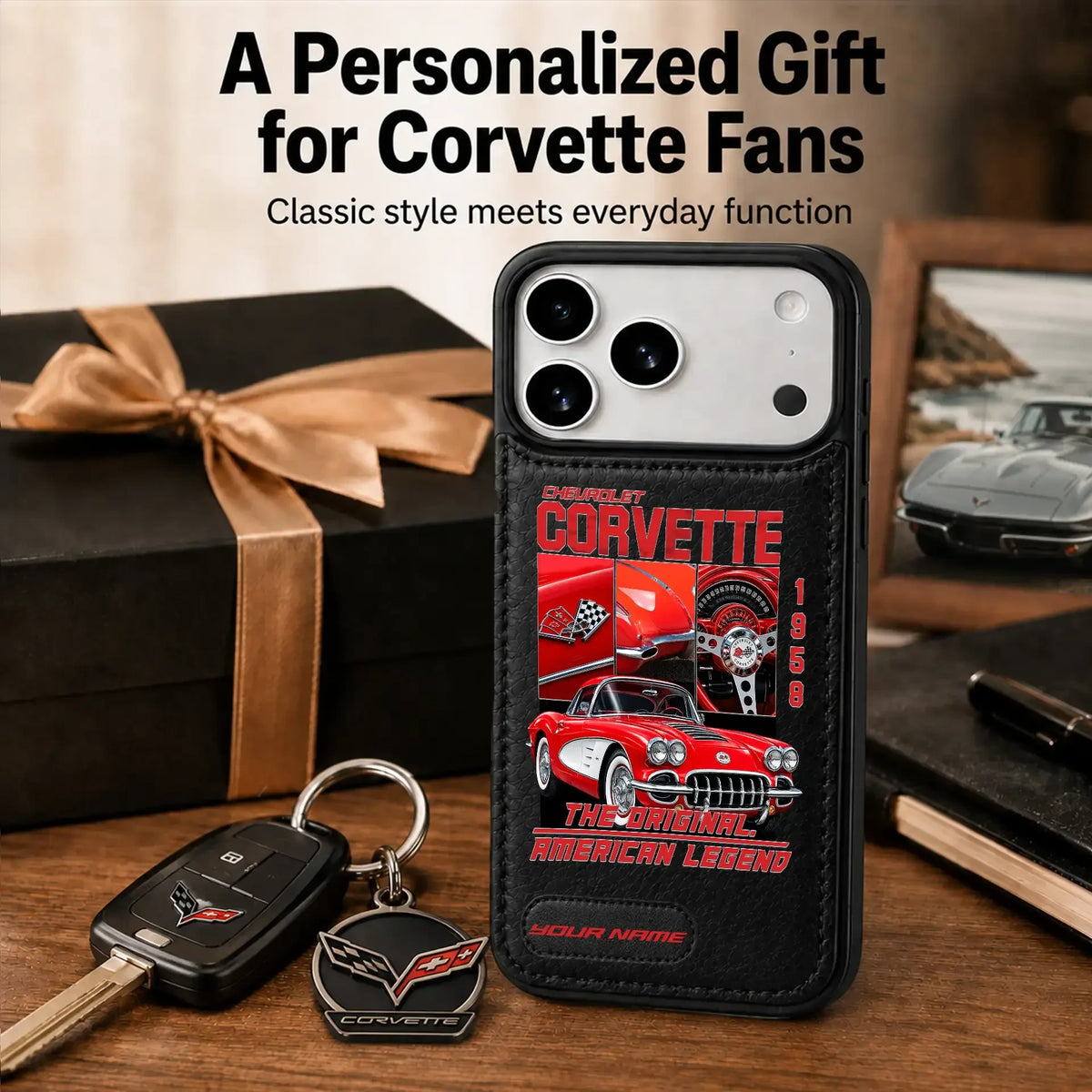1958 Corvette Personalized Leather Wallet Phone Case